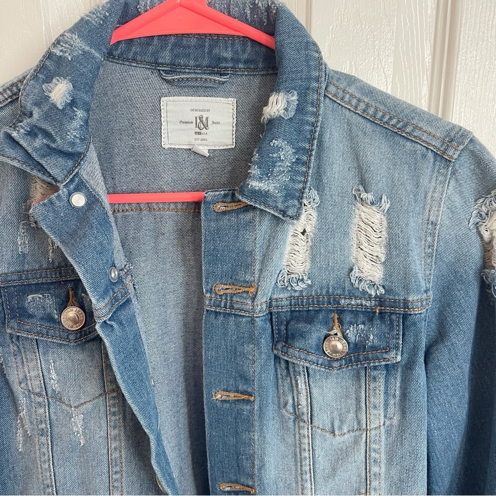 Papaya Distressed Denim Jacket - Picture 2 of 5